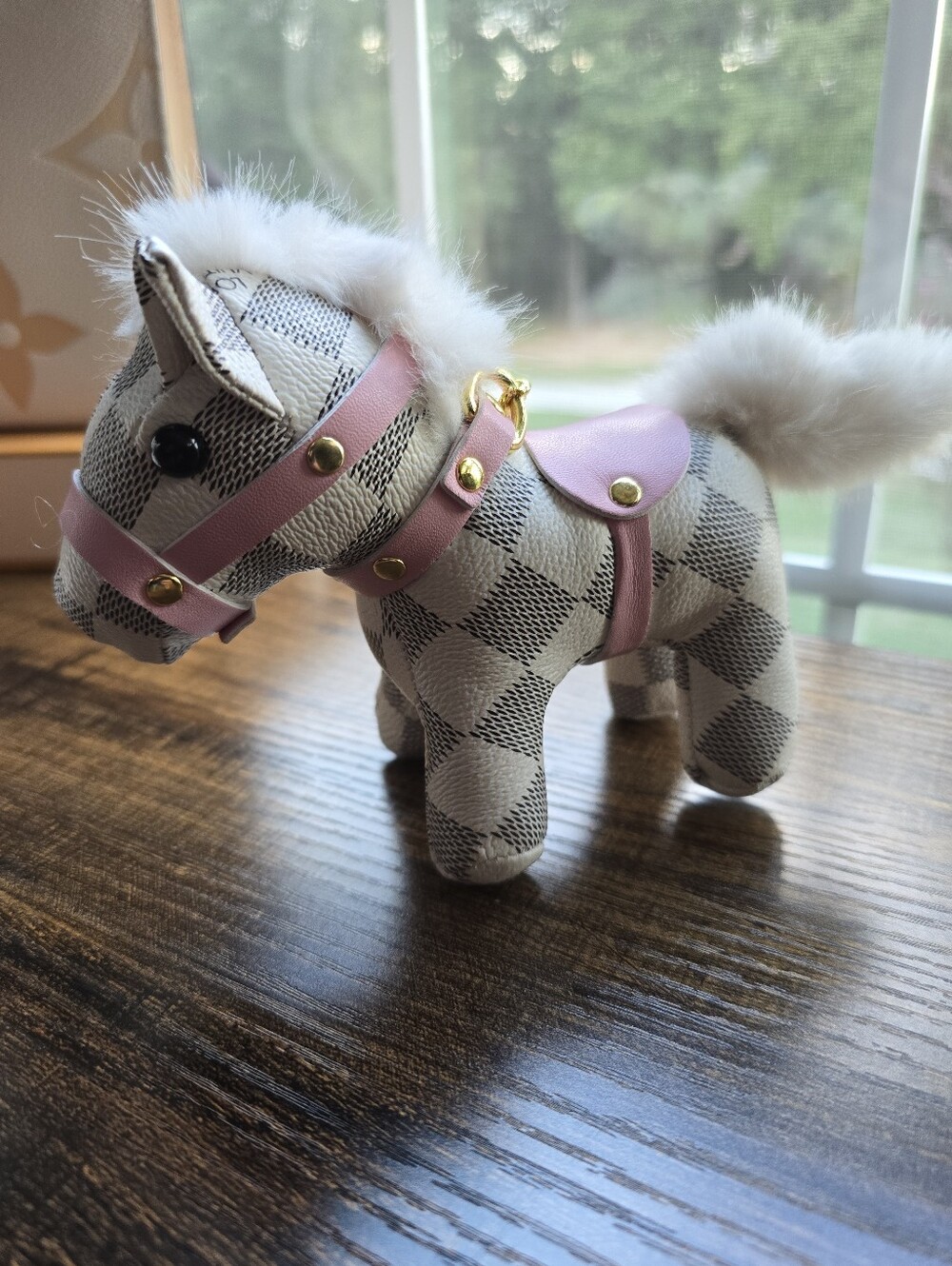 Fashion Checkered Pony with Pink Harness Bag Charm